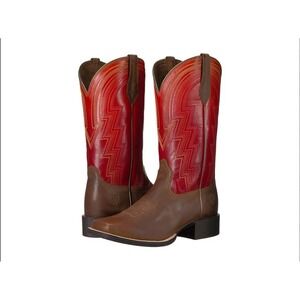 Ariat Womens Cowboy Boots Brown Leather Red Shaft Square Toe Western Rodeo Sz8.5